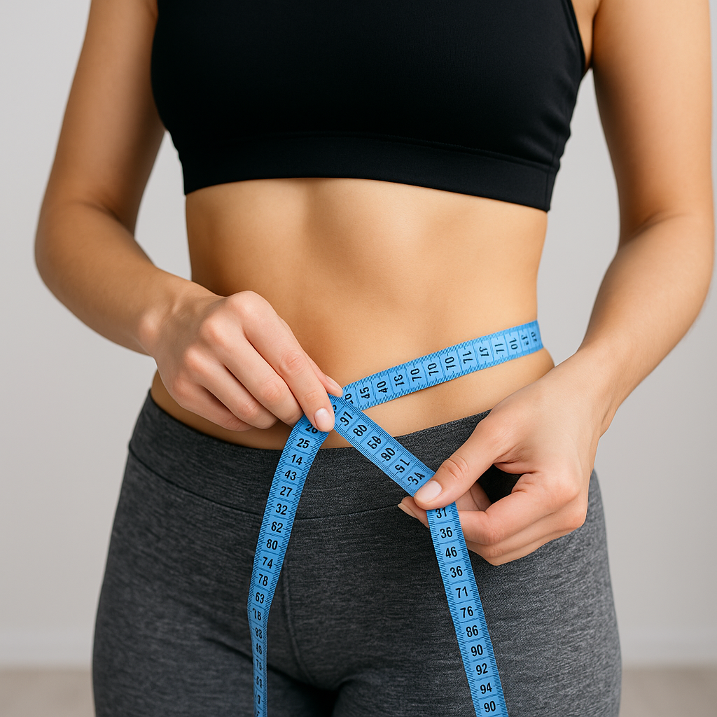 Weight loss success with measuring tape
